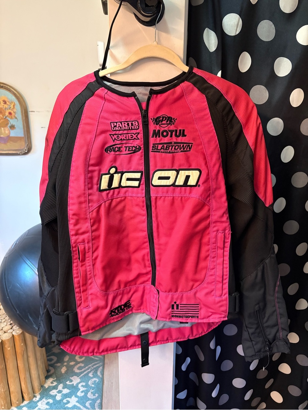 ICON Womens Hot Pink and Black Moto Jacket